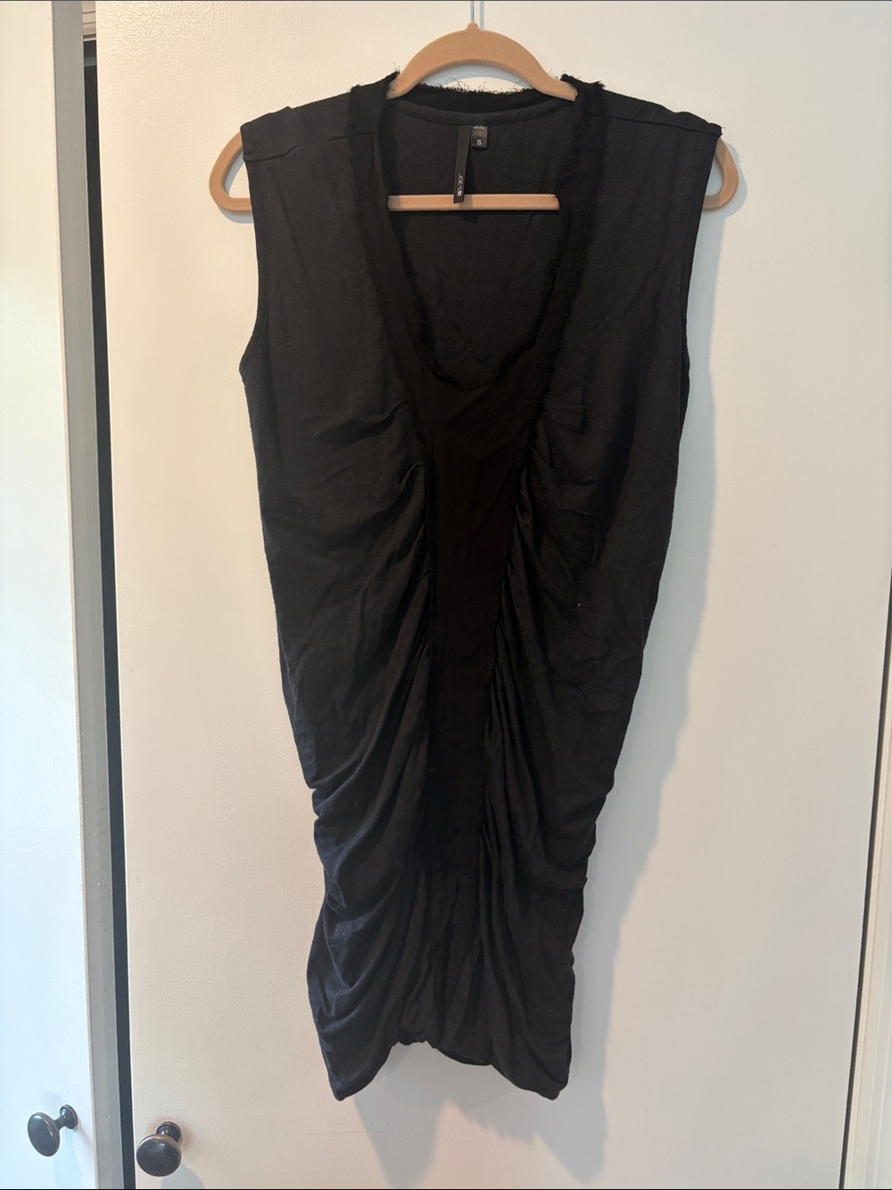 PRICE DROPJoe’s Jeans Black Ruched Midi Dress with distresses neck detail Part